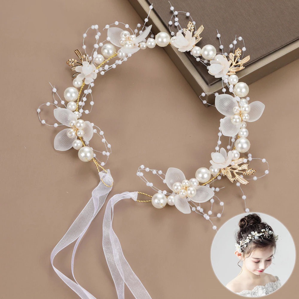 Aksesoris Rambut Headpiece Bunga Mutiara yang Fashionable & Cantik, Mahkota Mutiara Princess Warna P