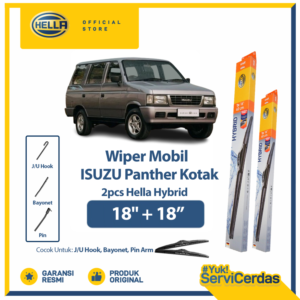 Wiper Mobil ISUZU Panther kotak 18" + 18" (2pcs) - HELLA Hybrid