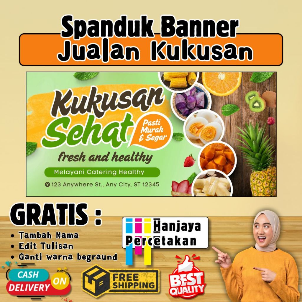 SPANDUK JUALAN CATERING HEALTHY | BANNER JUALAN MAKANAN SEHAT KUKUSAN