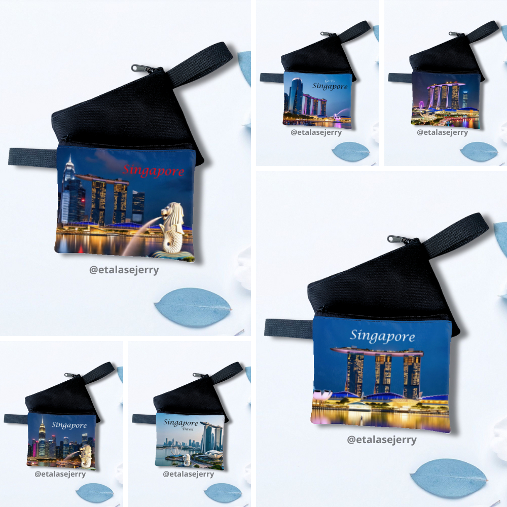 Dompet Koin Pouch Kanvas Oleh-Oleh Souvenir Singapore