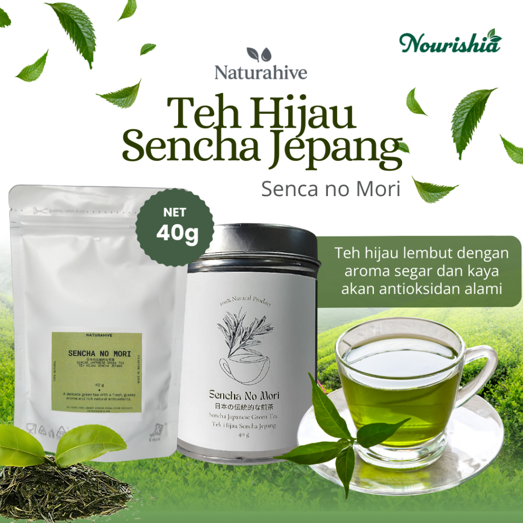 Teh Hijau Premium Sencha 40 g Naturahive – Teh Hijau Ocha Jepang - Pure Sencha Japanese Green Tea Se