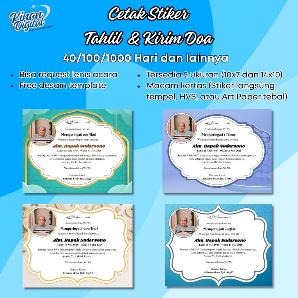 Stiker Kartu Tahlil 40 Hari/100 Hari/1000 Hari dan lainnya / Stiker Nasi Kotak