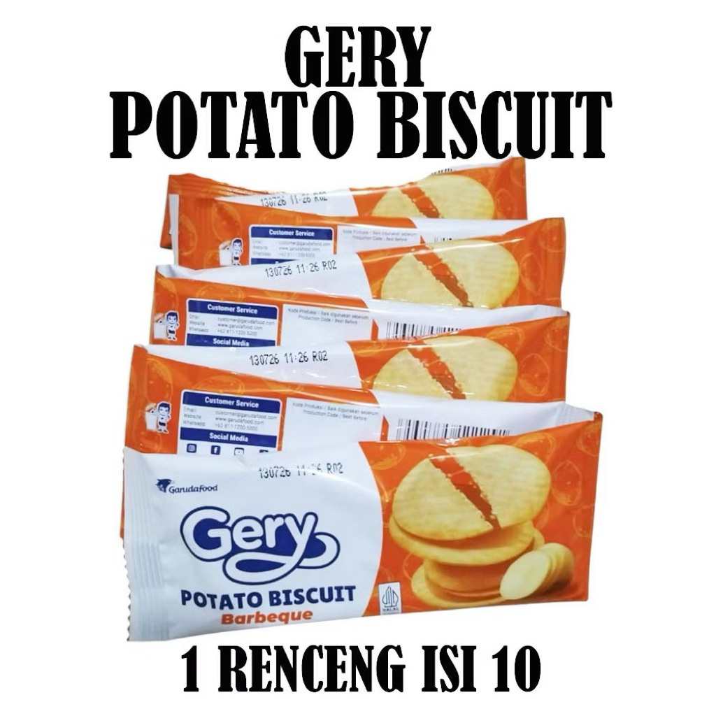GERY POTATO BISCUIT BARBEQUE [ 1 RENCENG ISI 10 BUNGKUS @17G] | GERY BISKUIT KENTANG | GERRY GARUDA 