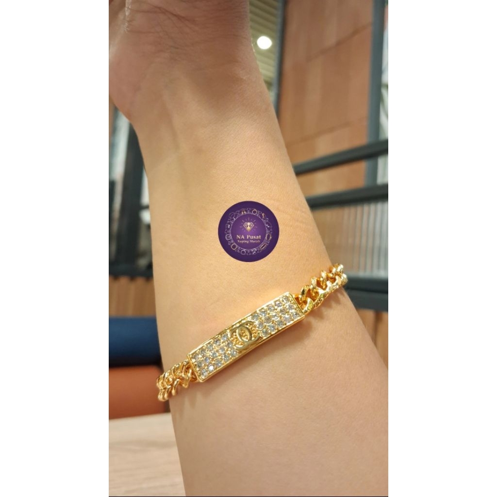 NA Gelang Titanium Sisik Naga Motif Chanel Anti Karat Gold NAG03