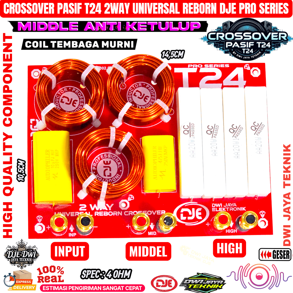 KIT CROSSOVER PASIF T24 2 WAY UNIVERSAL REBORN GALAP DJE T24 Plus Bindding Post