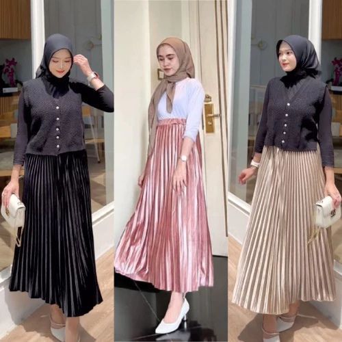 Rok Plisket Beludru Panjang Import Premium