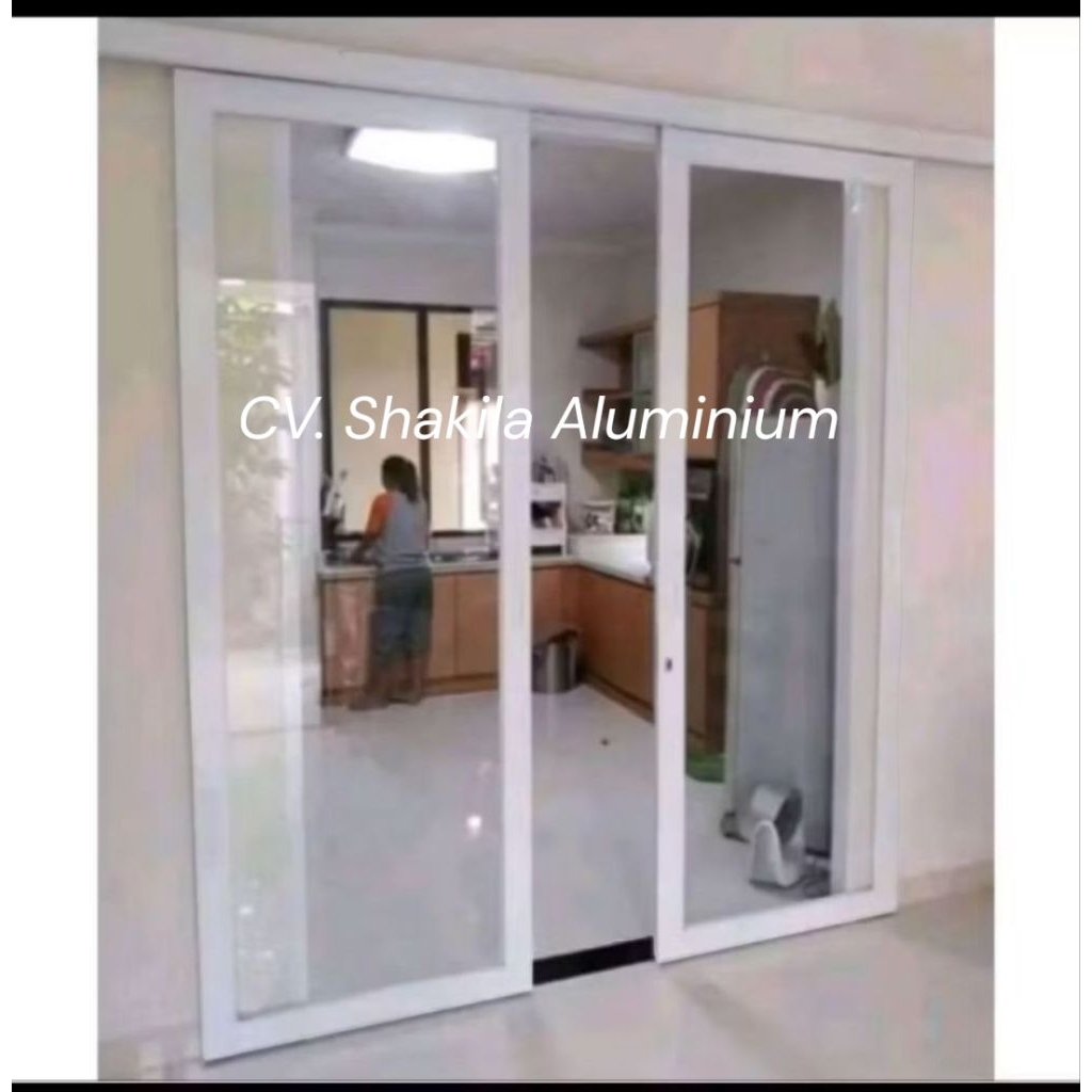 Pintu sliding dua pintu Aluminium full kaca