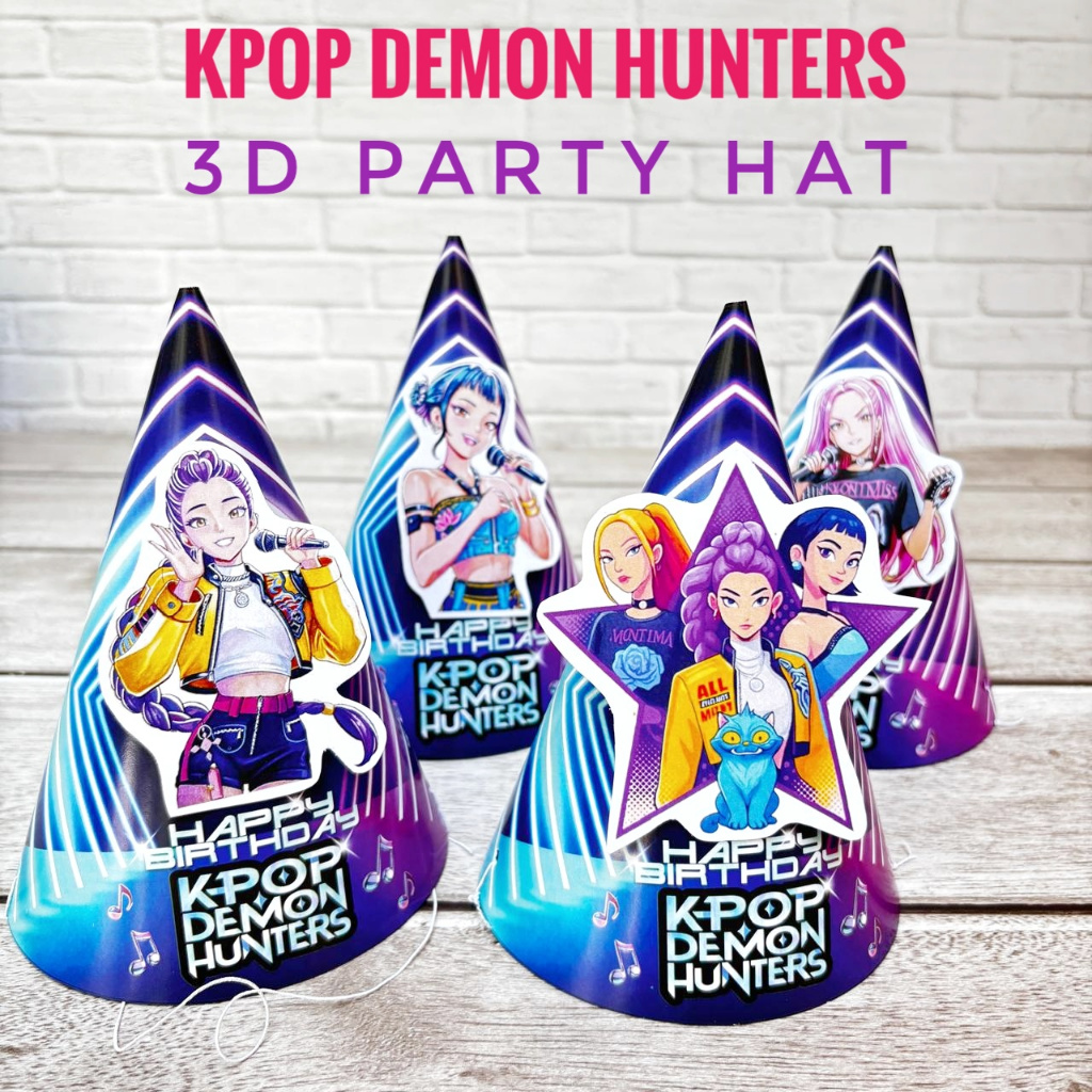 Kpop Demon Hunters 3D DIY Party Hat Huntrix Saja Boys Mira Rumi Zoey Topi Pesta Hunter Korea Idol Ko
