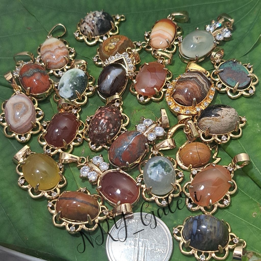 liontin batu akik motif ring gold elegan banyak pilihan