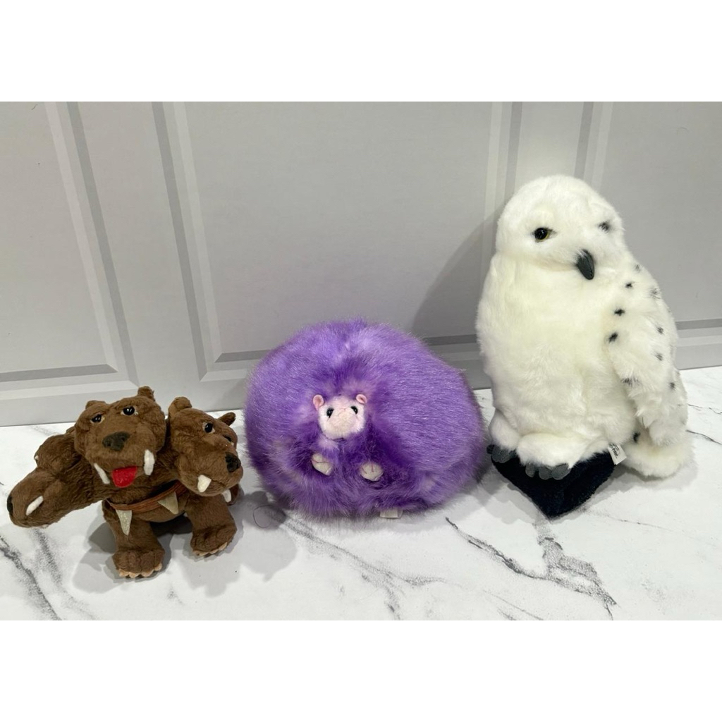 Boneka Plushie Harry Potter Creatures: Purple Pygmy Puff USJ, Burung Hantu USJ, & Cerberus Gund