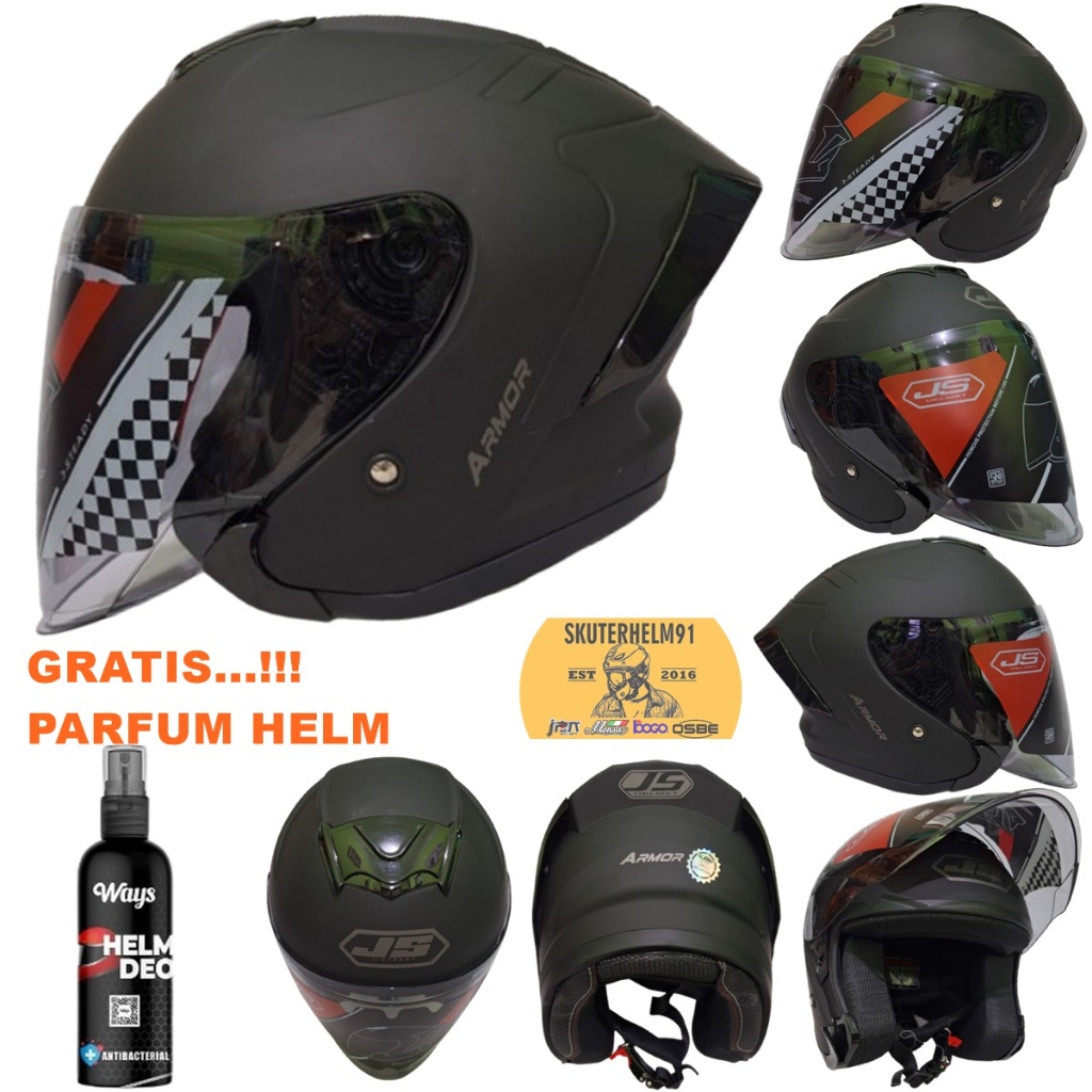 Helm Half Face SNI JS Armor Original 100% Best Seller Hitam Doff Kekinian Untuk Pria Wanita Dewasa R