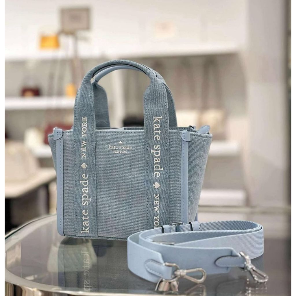 ks hand/crossbody bag mini tote zip kip denim blue multi k