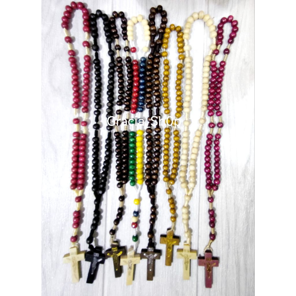 Rosario Manik Kayu Bulat Tali 8 mm