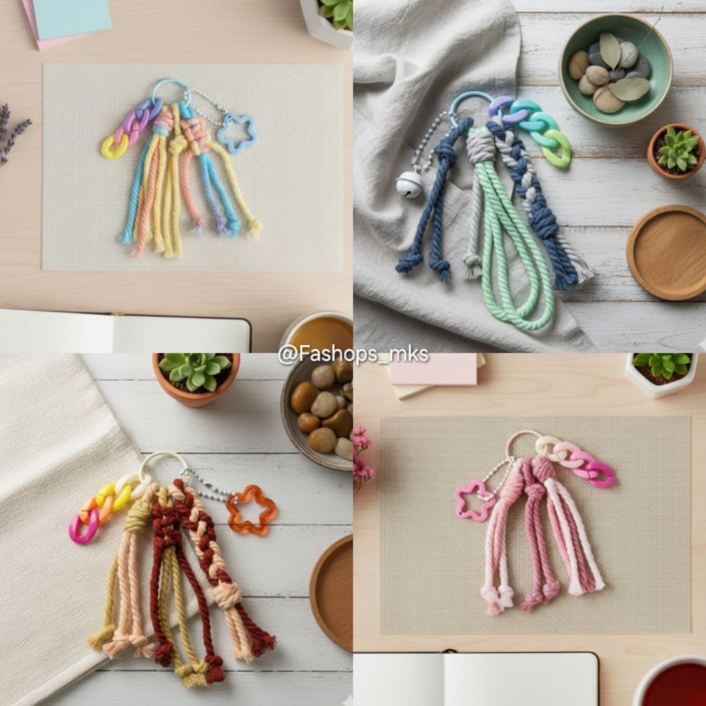 Bag charm macrame/gantungan tas tali macrame/gantungan tali warna