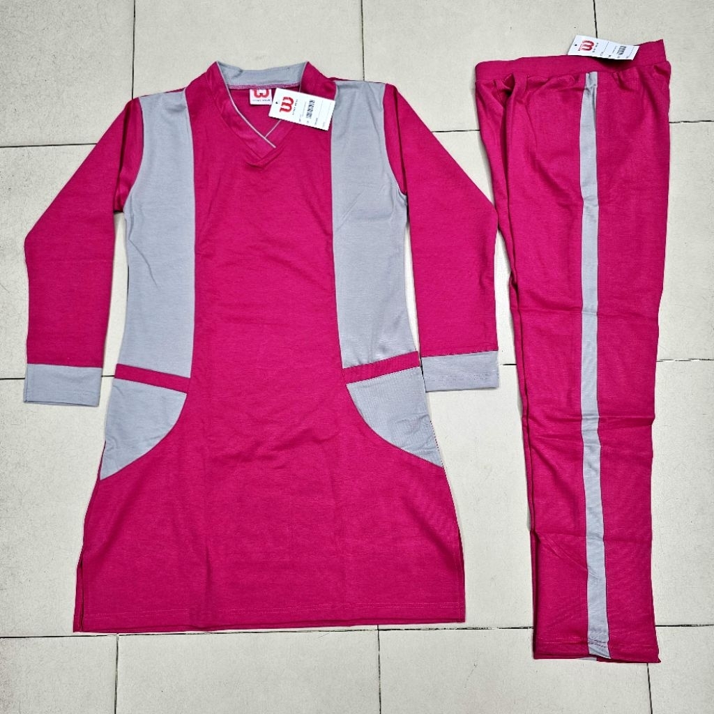 SETELAN BAJU OLAHRAGA SYARI'I MUSLIM WANITA / MODEL TUNIK PANJANG PINK FANTA BAHAN PREMIUM NGARET