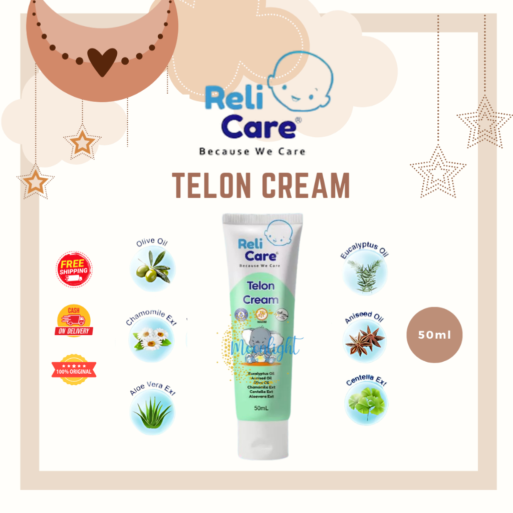 RELICARE Telon Cream 50ml - Krim Penghangat Bayi & Anak - Mengurangi Perut Kembung
