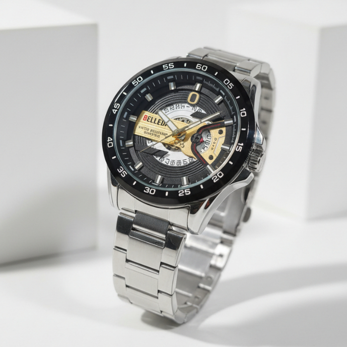 Jam Tangan Pria Belleda 9382 Rantai Stainless Steel Tanggal Aktif Anti Air Watch Original