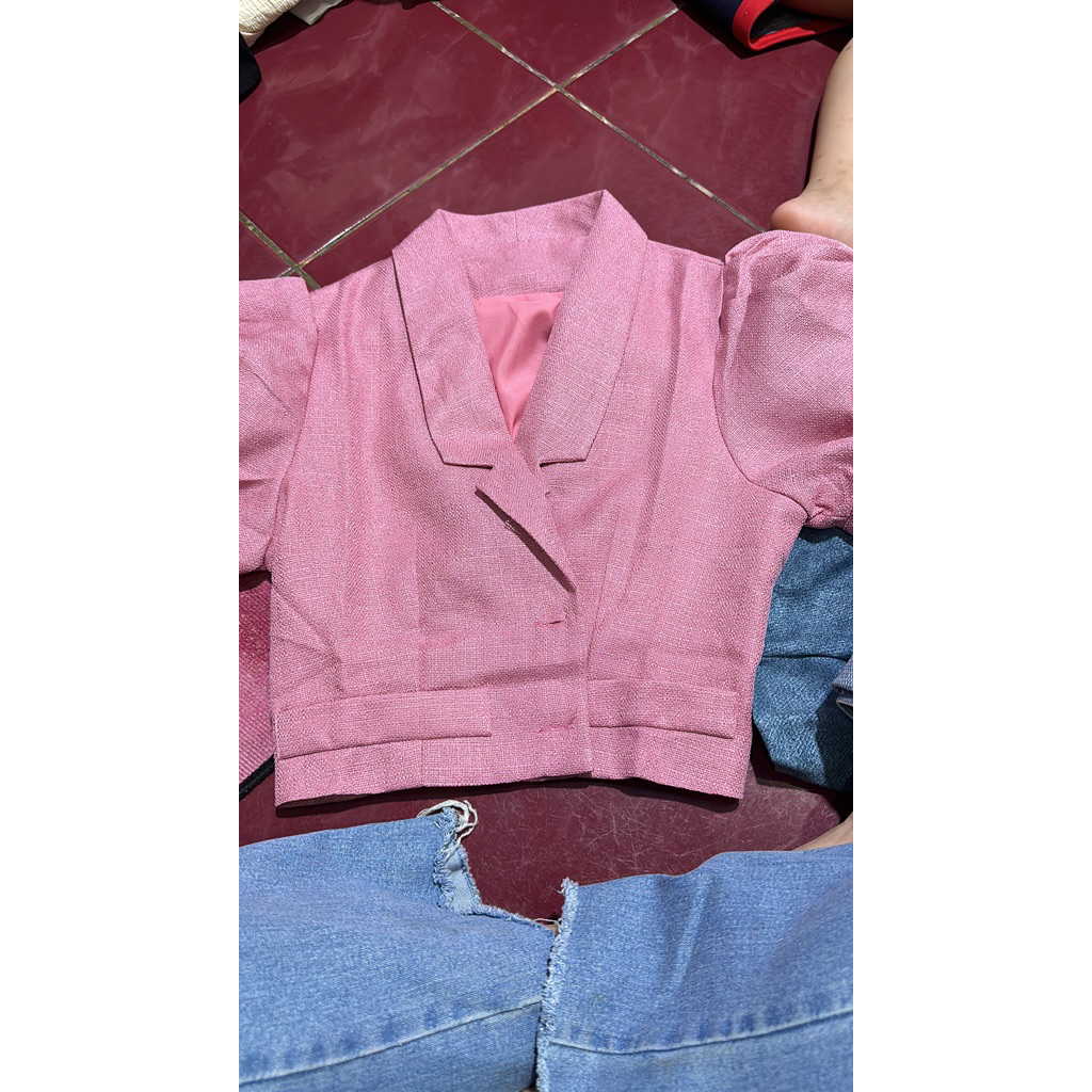 Blouse korea tweed atasan crop