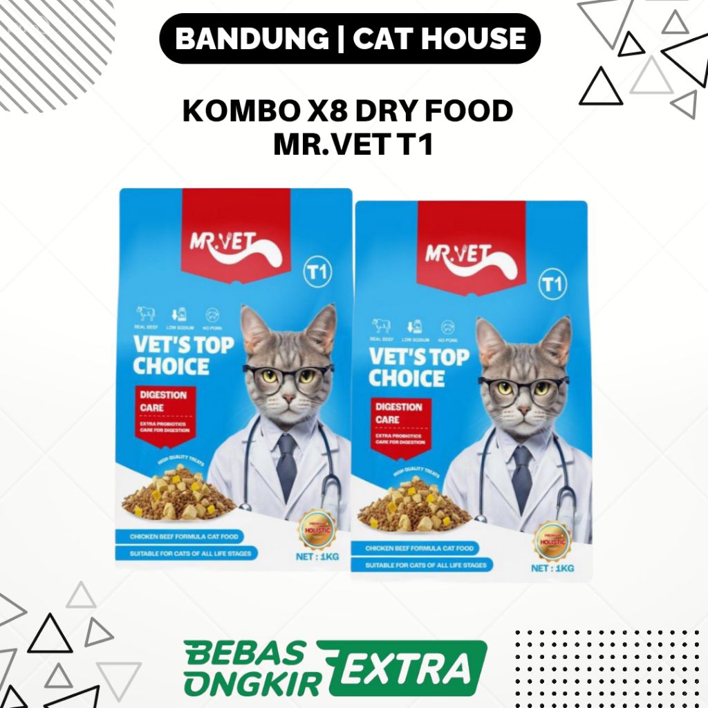 MR. Vet T1 1DUS VET'S TOP CHOICE 1KG X8 Cat Dry Food Makanan Kering Kucing