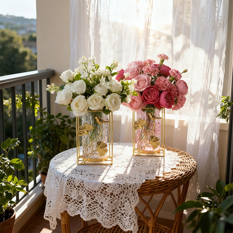 Vas Bunga Kaca Hidroponik Ornamen Mewah Ruang Tamu , Meja Makan,  Dekorasi Bunga Glass Vase Flower