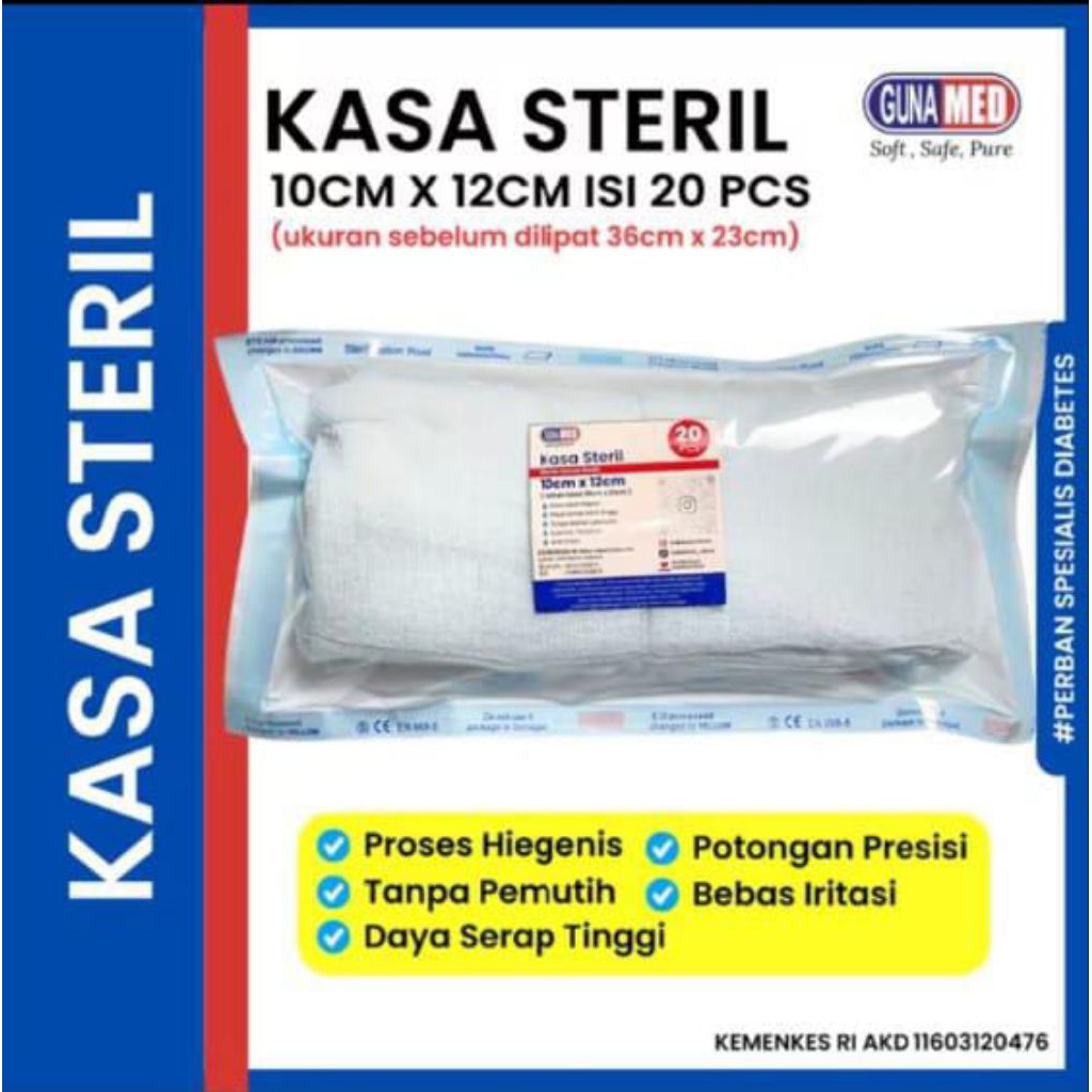 GUNAMED KASA STERIL GUNAMED SERBAGUNA UKURAN 10X12CM ISI 20 PCS / POUCH/KASA SPESIALIS LUKA DIABETES