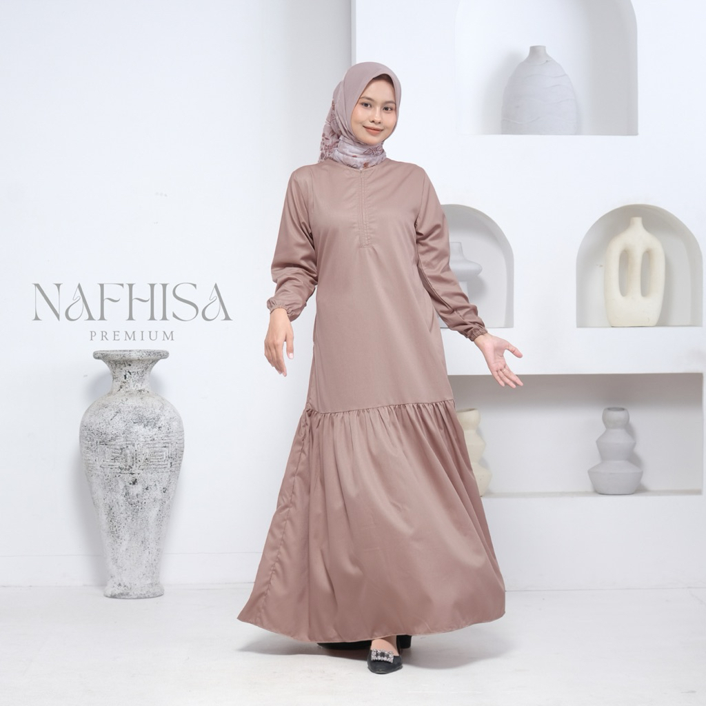 Gamis Nadhira Basic Polos Nafhisa Premium BONUS Jilbab Motif Cantik Wanita Muslim Bahan Toyobo Fodu 