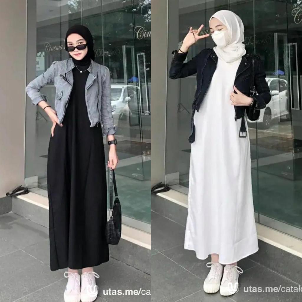 Inner Dress Tanpa Lengan Jumbo Rayon Twill Busui Terbaru Gamis Tanpa Lengan Manset Gamis Dress Hitam