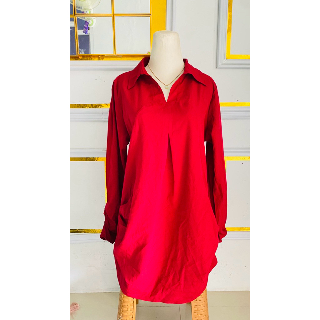 Tunik polos warna merah maroon cantik