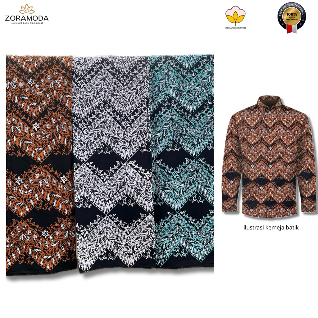 Kain Batik Cap Tulis Premium Motif Klasik Zig-Zag – Katun Halus untuk Kemeja, Tunik, Seragam