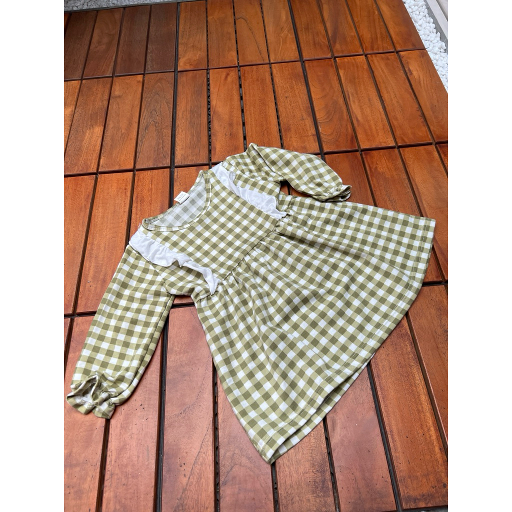 baju dress set celana anak perempuan muslim hijau sage