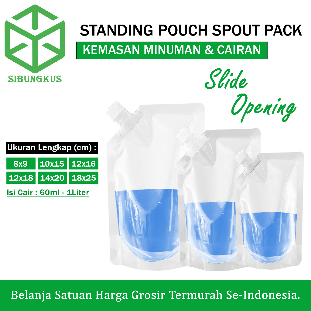 Standing Pouch Spout Plastik Kemasan Minuman Cairan 50ml 100ml 150ml 200ml 250ml 300ml 500ml 1 Liter