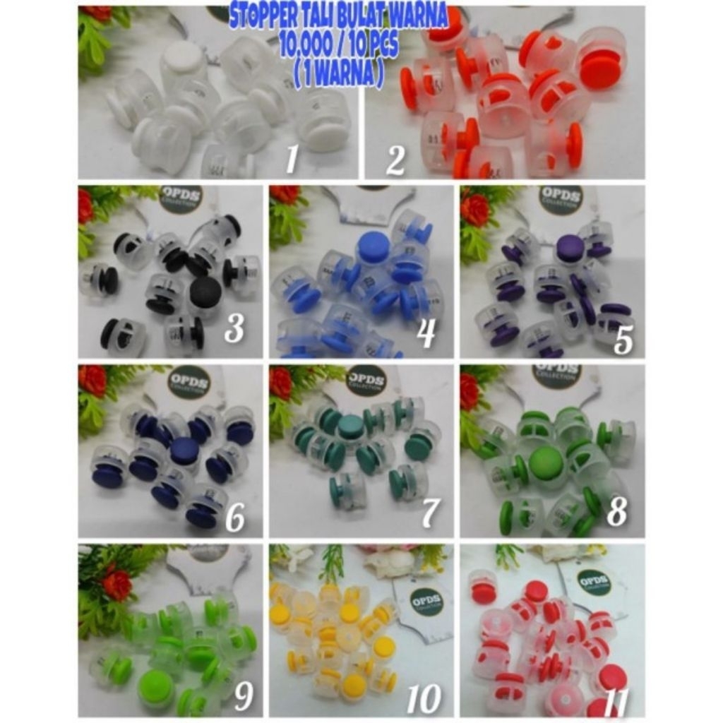 10Pcs Stopper Tali Bulat Warna-Stopper Bulat Warna Warni-Stopper Lubang Ganda-Stopper Plastik Warna 