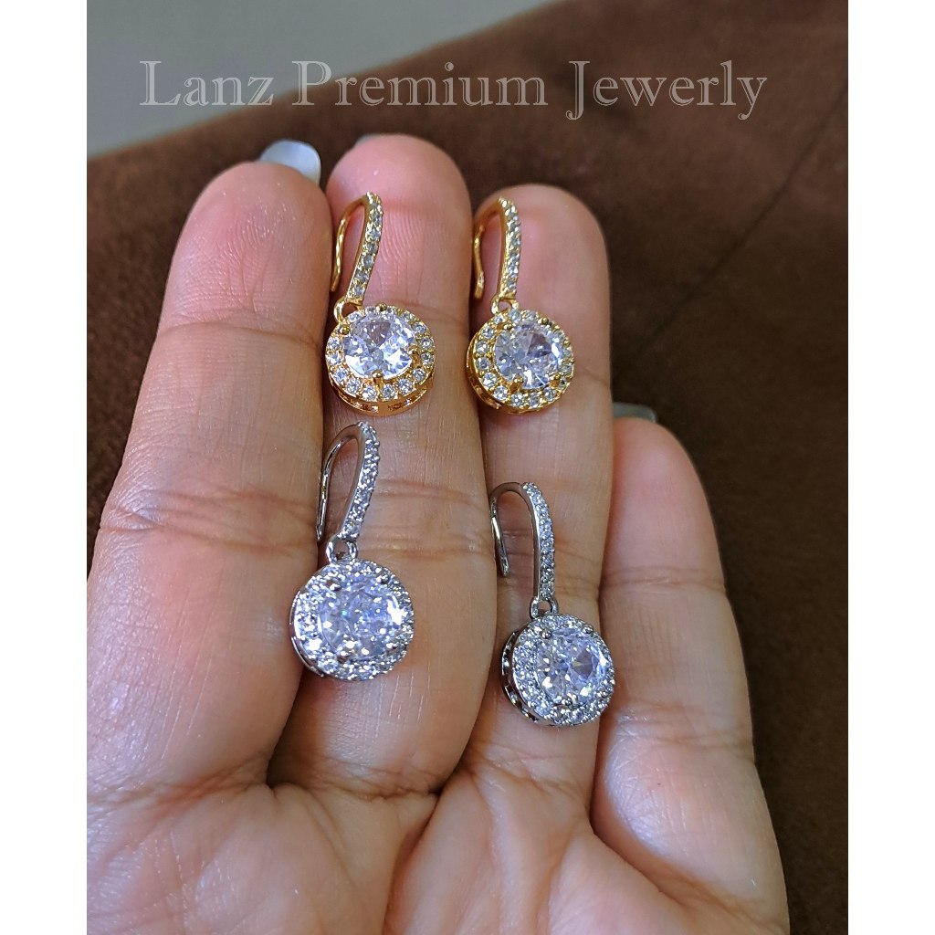 Anting Wanita Gladiz Medan Kristal Berlian Titanium Emas Perak 22K