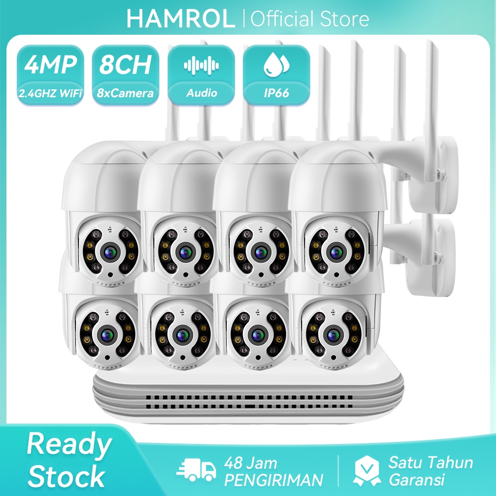 Hamrol 4MP Pakte CCTV 10 Channel WiFi NVR 8 Kamera WiFi PTZ Dual Lens Auto Tracking Alram CCTV Set