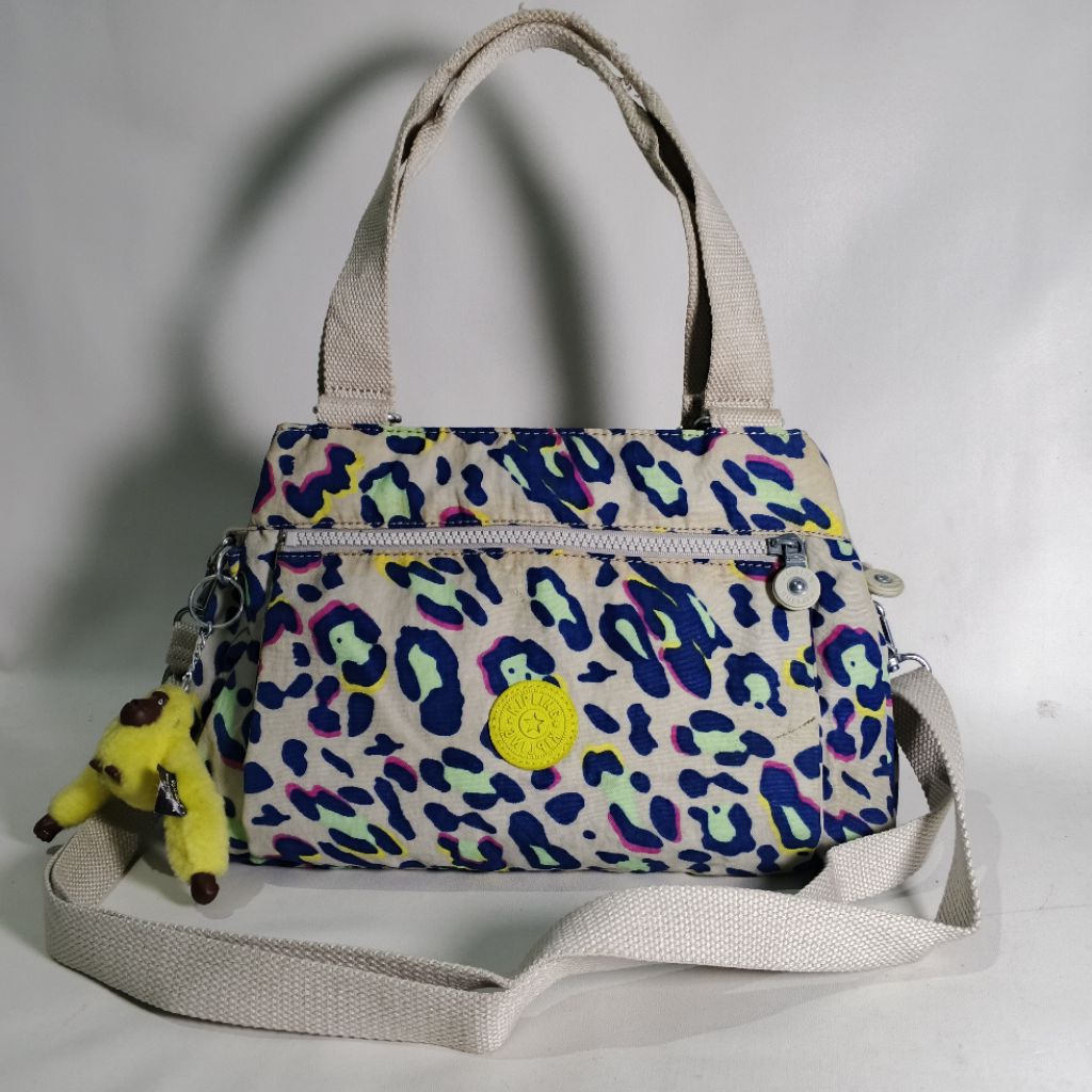Tas Selempang Wanita Kipling Leopard Print Nylon Satchel Sling Bag