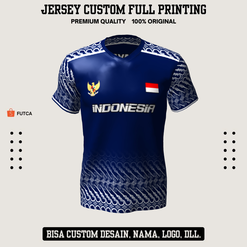 Kaos Jersey Futsal Navy Putih Motif Batik 566 - Jersey Baju Olahraga Full Printing
