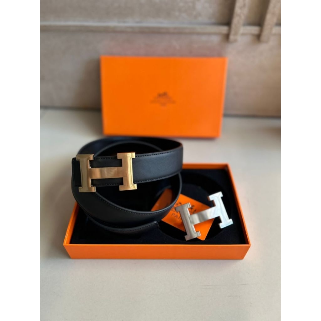 Ikat Pinggang Pria Kulit Premium 3.5cm – Belt Elegan Buckle H Free Box n Paperbag