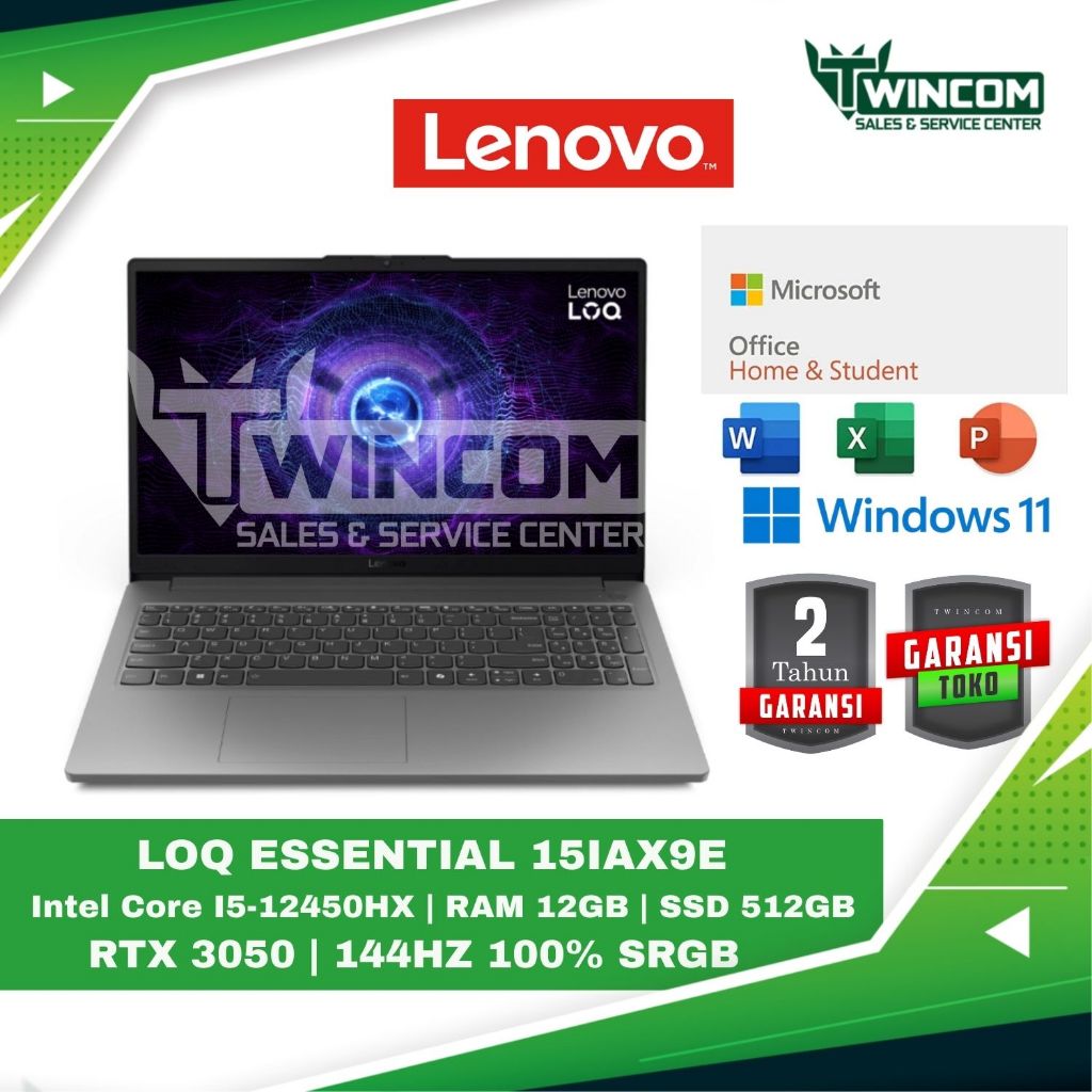 Lenovo LOQ 15IAX9E B7ID [Intel i5 12450HX-12GB-SSD 512GB-RTX3050-15.6″FHD-W11+OfficeHome2024+M365]
