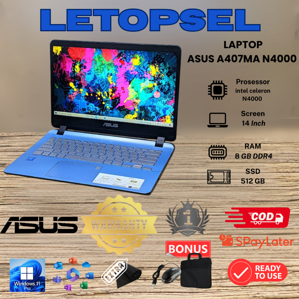 PROMO LAPTOP ASUS A407MA N4000 RAM 8GB/512 SSD // 14''