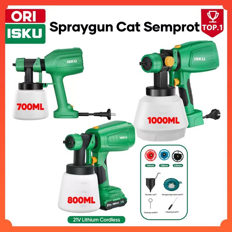 ISKU Spray Gun Cat Elektrik 400W Listrik & Pistol Semprot Cordless Baterai 21V Mesin Semprotan Cat T