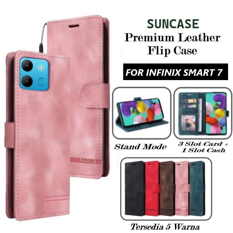 CASE INFINIX SMART 7 CASE LEATHER FLIP COVER WALLET STANDING DOMPET CASING