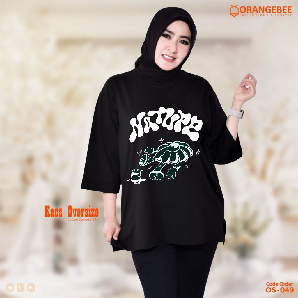 Kaos Oversize Wanita/Kaos Wanita/kaos cewek/Oversize/OrangeBee/Hitam-Nature