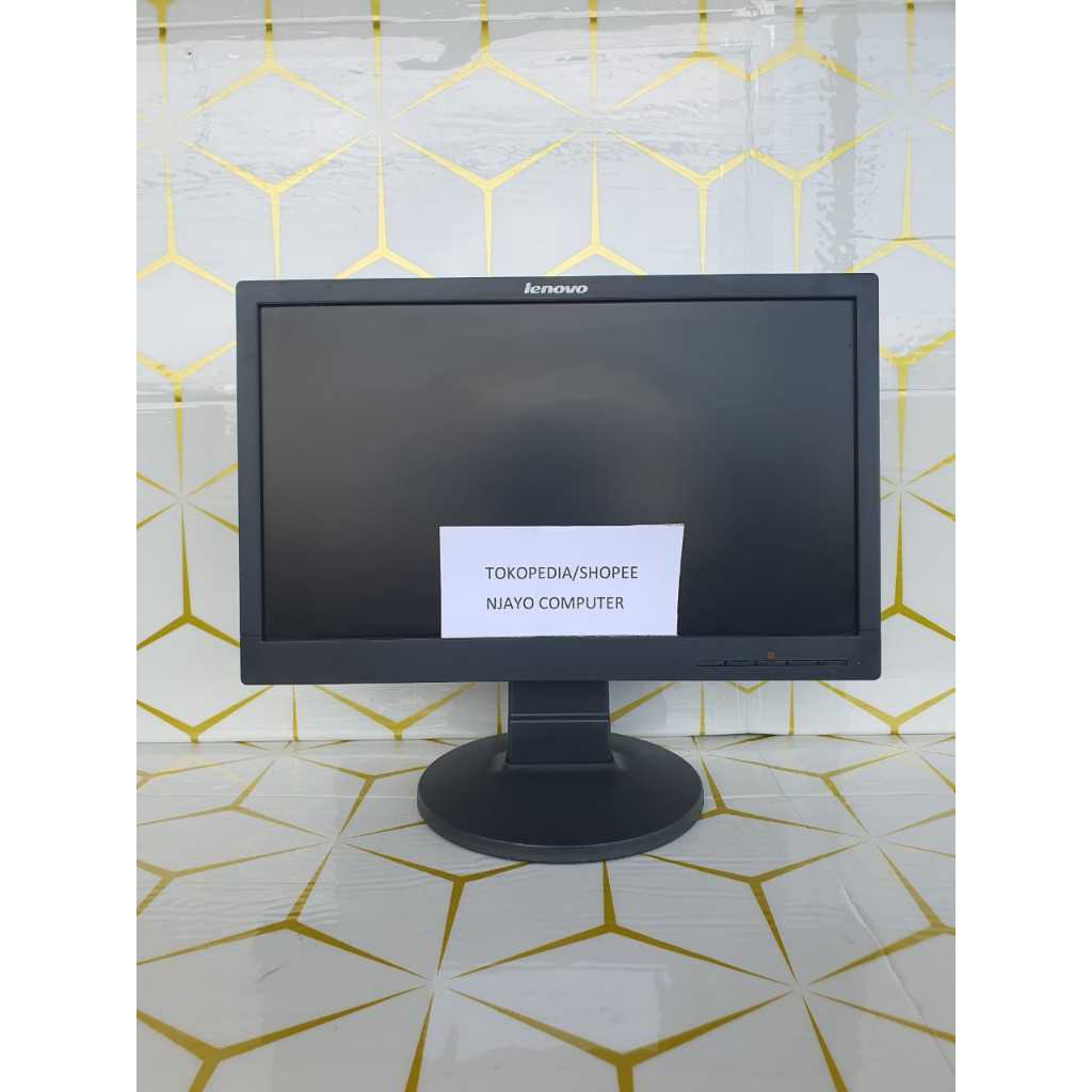monitor bekas murah lenovo 19 inchi led wide minus layar, lengkap kabel cocok buat cctv