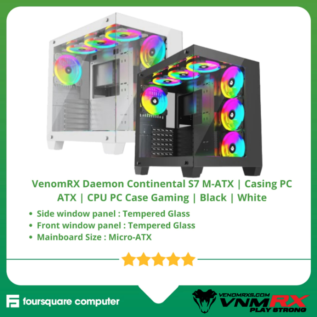 VenomRX Daemon Continental S7 M-ATX | Casing PC ATX | CPU PC Case Gaming | Black | White