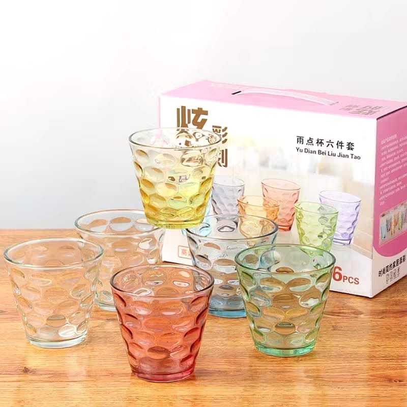 Gelas Kaca Warna Gelas Teh Kopi Kaca Warna Pelangi Mewah Set 6pcs