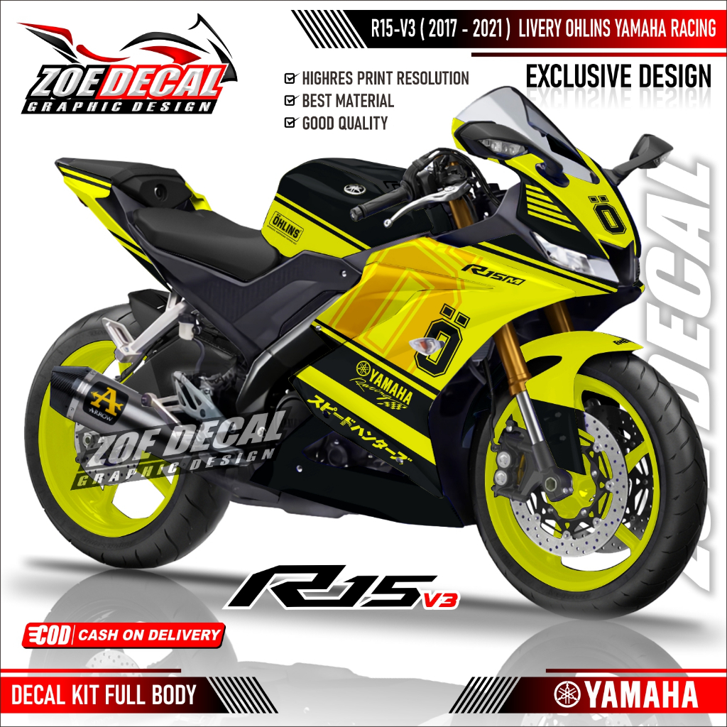TERBARU DECAL STIKER FULL BODY YAMAHA R15 V3 MOTIF OHLINS YAMAHA RACING