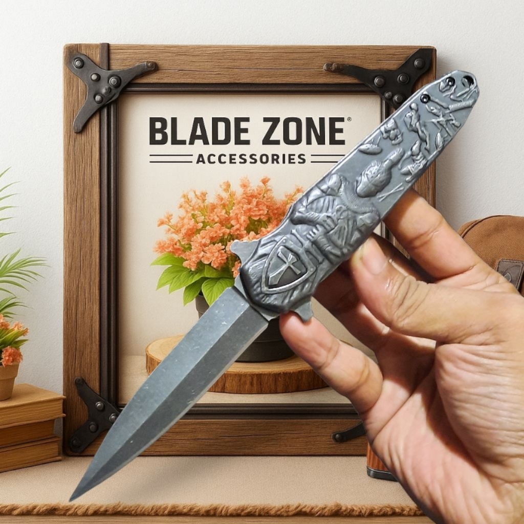 Pisau Survival Lipat Spartan Embossed EDC Outdoor / Pisau Taktis / Survival Kit