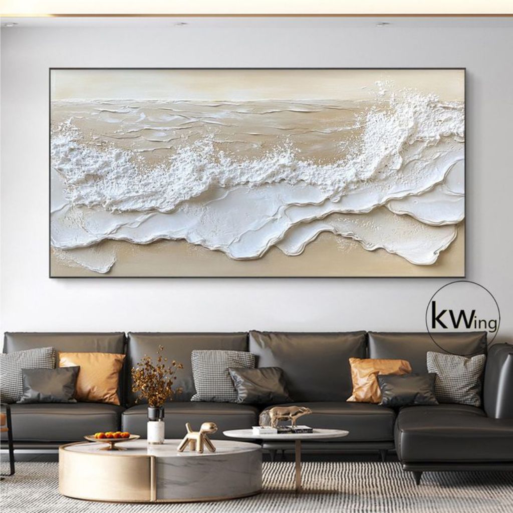 Lukisan 3D Beige Modern | Lukisan Minimalis Estetik | Dekorasi Ruang Tamu , Cafe dan Kamar