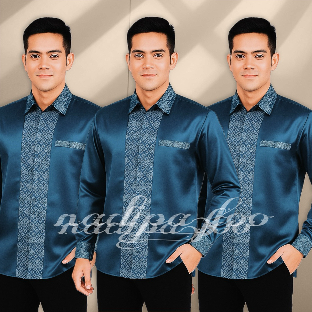 kameja satin kombinasi pria songket batik palembang modern baju kondangan polos variasi songket