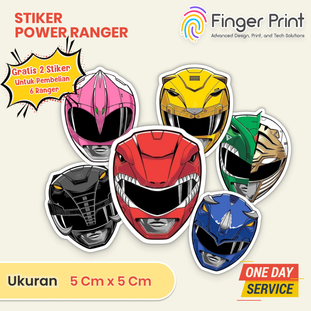 Sticker Power Rangers Karakter Kepala | Cocok untuk Stiker Helm, Laptop, HP | Finger Print